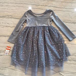 Little girl velvet tulle grey sparkle dress